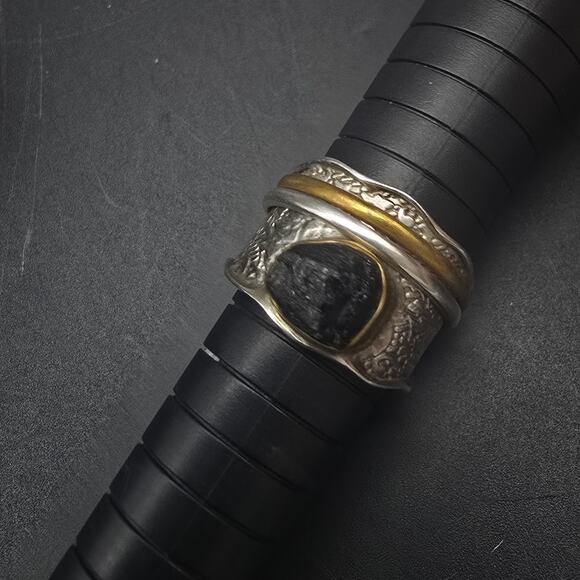 DbM Kensington Sterling Silver Black Tourmaline Ring Spinner Ring Size 8 - Picture 5 of 10